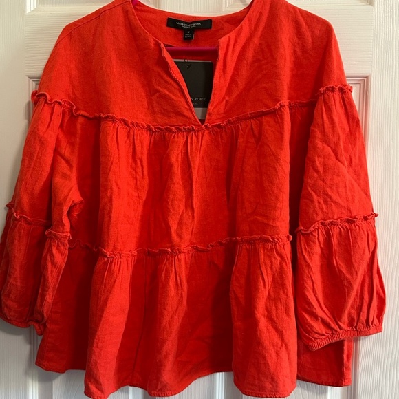 Marc New York Orange / Red 3/4 Sleeve Linen Blouse NWT Size Medium - Picture 1 of 3